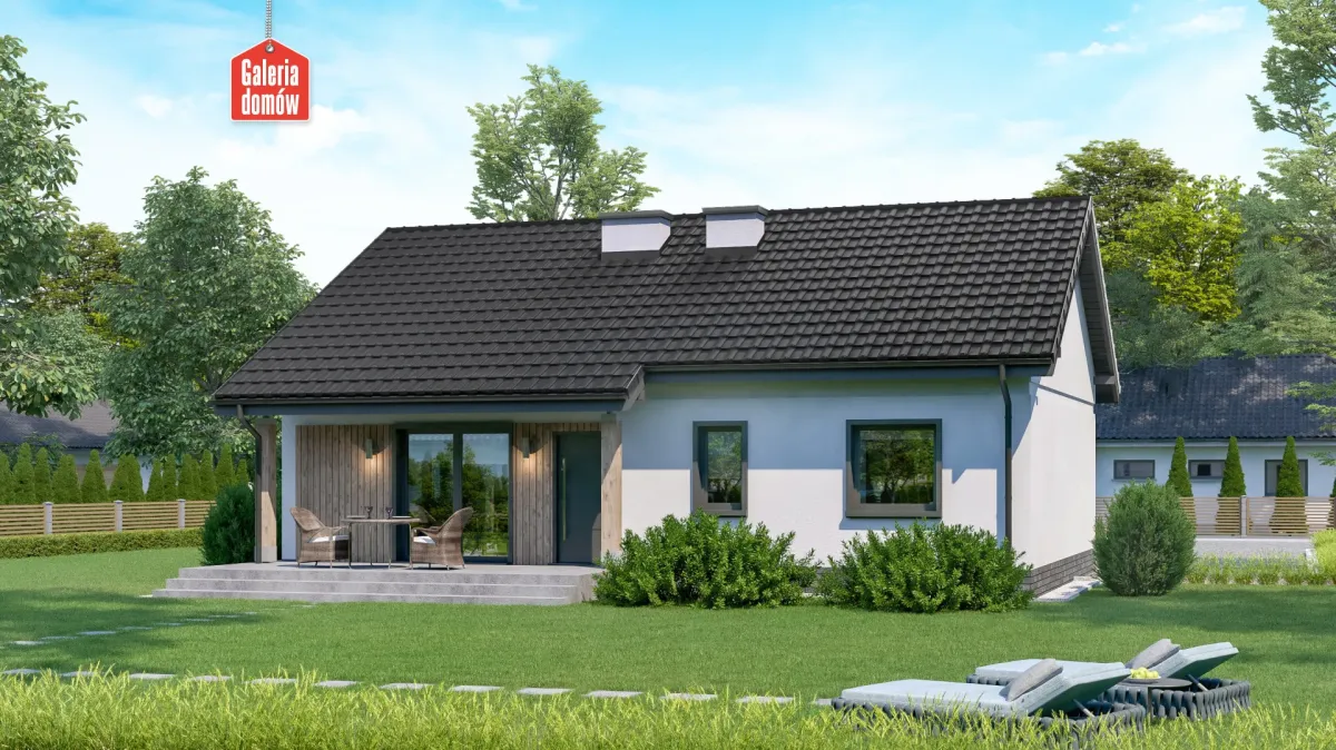 Wizualizacja projektu Dom przy Bukowej 14 - widok od strony ogrodu